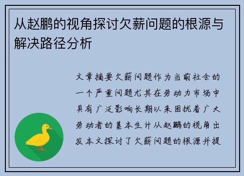 从赵鹏的视角探讨欠薪问题的根源与解决路径分析